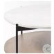 Larkin White Marble And Black Metal Oval Coffee Table with Brown Wood Shelf 