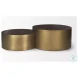 Eclipse Dark Brown Wood And Antique Brass Metal Drum Coffee Table