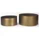 Eclipse Dark Brown Wood And Antique Brass Metal Drum Coffee Table