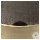 Eclipse Dark Brown Wood And Antique Brass Metal Drum Coffee Table
