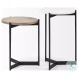 Larkin White Marble And Black Metal Oval Occasional Table Set with Brown Wood Shelf