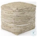 Aalia Beige Leather And Jute Pouf