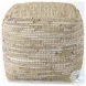 Aalia Beige Leather And Jute Pouf