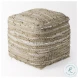 Aadhya Silver Leather And Cotton Pouf