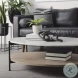 Larkin White Marble And Black Metal Oval Coffee Table with Brown Wood Shelf 