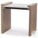 Athens White Marble And Light Brown Wood Accent Table