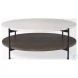 Larkin White Marble And Black Metal Round Coffee Table with Dark Brown Wood Shelf 