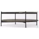 Larkin White Marble And Black Metal Round Coffee Table with Dark Brown Wood Shelf 