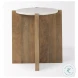 Bianca White Marble And Light Brown Wood Accent Table