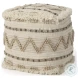 Caela Beige Wool Cotton and Felt Popcorn Stitch Square Pouf