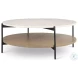Larkin White Marble And Black Metal Round Coffee Table with Brown Wood Shelf 