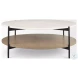 Larkin White Marble And Black Metal Round Coffee Table with Brown Wood Shelf 