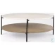 Larkin White Marble And Black Metal Round Coffee Table with Brown Wood Shelf 