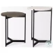 Larkin White Marble And Black Metal Round Occasional Table Set with Brown Wood Shelf
