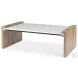Athens White Marble And Light Brown Wood Coffee Table