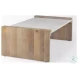 Athens White Marble And Light Brown Wood Coffee Table
