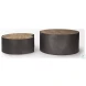 Eclipse Brown Wood And Gunmetal Gray Metal Drum Occasional Table Set