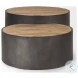 Eclipse Brown Wood And Gunmetal Gray Metal Drum Occasional Table Set
