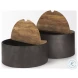 Eclipse Brown Wood And Gunmetal Gray Metal Drum Occasional Table Set