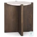 Bianca White Marble And Dark Brown Wood Accent Table