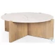 Bianca White Marble And Light Brown Wood Coffee Table