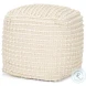 Sakaye Beige Cream Stitched Patterned Pouf