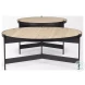 Wade Travertine Marble And Matte Black Metal Occasional Table Set