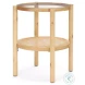 Weslyn Glass And Light Brown Solid Wood Occasional Table Set