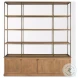 Braxton Light Brown Wood And Dark Aged Brass Metal 4 Door Shelving Unit