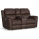 Henry Brown Leather Power Reclining Console Loveseat with Power Headrest and Lumbar