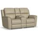 Henry Brown Leather Power Reclining Console Loveseat with Power Headrest and Lumbar