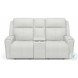 Barnett Cream Leather Power Reclining Console Loveseat With Power Headrest And Lumbar