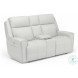 Barnett Cream Leather Power Reclining Console Loveseat With Power Headrest And Lumbar