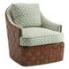 Island Fusion Nagano Green and White Upholstered Swivel Chair with Nailhead Trim