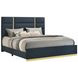 Ines Navy and Gold King Upholstered Panel Bed