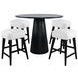 Nash Black and White Upholstered 5 Piece Counter Height Dining Set with Backless Stools