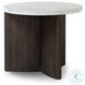 Toli Italian White Marble and Smoked Black Veneer Round End Table