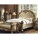 Vendome Brass and Gold Patina California King Upholstered Panel Bed with Nailhead Trim