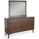 American Modern Walnut 6 Drawer Dresser with Rectangular Mirror