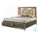 Skylar Synthetic Leather and Dark Champagne Eastern King Upholstered Panel Bed with Storage and LED