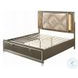 Skylar Synthetic Leather and Dark Champagne Eastern King Upholstered Panel Bed with Storage and LED