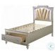 Kaitlyn Synthetic Leather and Champagne Twin Upholstered Storage Bed with LED Lighting