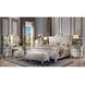 Picardy Antique Pearl Queen Upholstered Panel Bed with Nailhead Trim