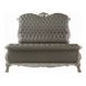 Dresden Vintage Bone White and Gray Queen Upholstered Sleigh Bed with Nailhead Trim