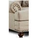 Cary's Doe Beige Upholstered Accent Chair with Nailhead Trim and Throw Pillows