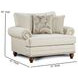 Cary's Doe Beige Upholstered Accent Chair with Nailhead Trim and Throw Pillows