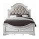 Florian Beige and Antique White Queen Upholstered Panel Bed