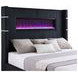 Tisdall Black California King Upholstered Panel Bed with Flame Visualizer