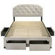 Marianna Cream Queen Upholstered Platform Bed with Storage and Nailhead Trim