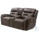 Point Break Amalfi Cognac Leather Triple Power Reclining Sofa with Drop Down Tray Table